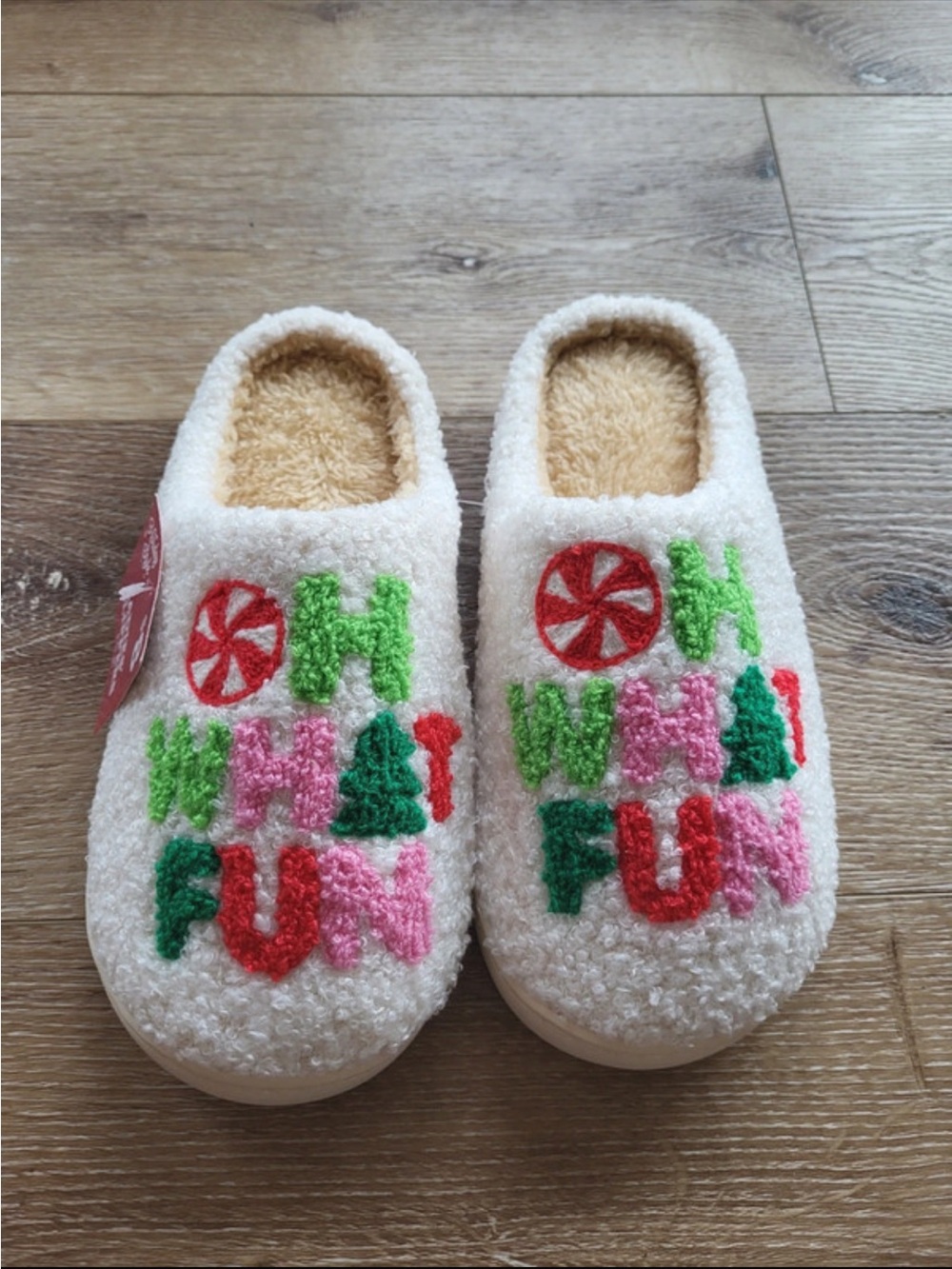 Cream Holiday Embroidered Women’s Slip-On Slippers